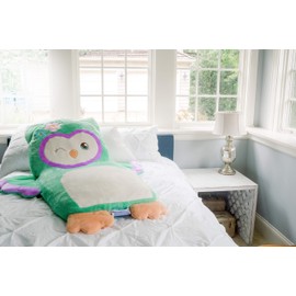 Soft Landing Luxe Loungers | 52" L Premium Character Cushion with Carrying Handle & Hidden Hand Pockets – Teal Owl, One Size (Pack of 1)