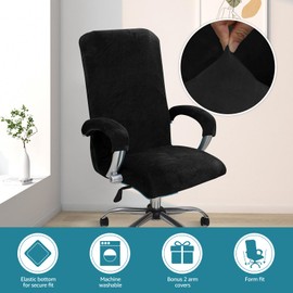 Zooody Velvet Office Chair Covers Stretchable Computer Desk Chair Covers Mid/High Back Universal Executive Boss Chair Covers Gaming Chair Covers Non Slip (Black, L : 14.9-16.6 '')