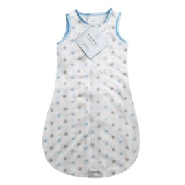 SwaddleDesigns Cozy Plush Sleeping Sack, Sleeveless Wearable Blanket with 2-Way Zipper, Pastel Blue and Sterling Dots, 6-12 Months