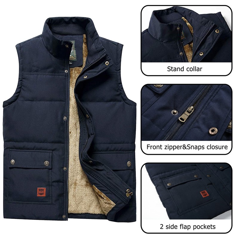 Vcansion Men's Outdoor Casual Stand Collar Thicken Qulited Fleece Jacket