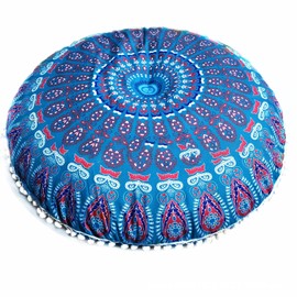 Bohemian Round Cushion Cover, Hippie Decorative Round Cushion Cover, Floor Cushion Cover, Made of Cotton, Yoga Decoration, Comfortable Accent Item for Your Living Room, Bedroom, Seating Area, 80 cm
