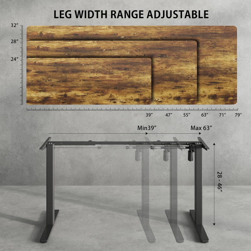 Gamork Electric Standing Desk Frame Height and Length Adjustable Legs
