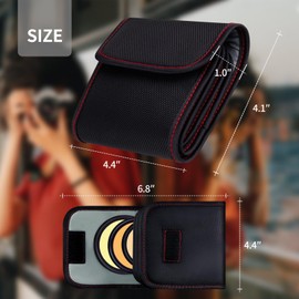 KELIJIE Professional Photography Filter Bag, 3-Pocket Camera Lens Filter Bag Entrainment, Waterproof And Dustproof Anti-Fall Design Suitable for 25mm-82m Filters, Pack of 2 (Red)