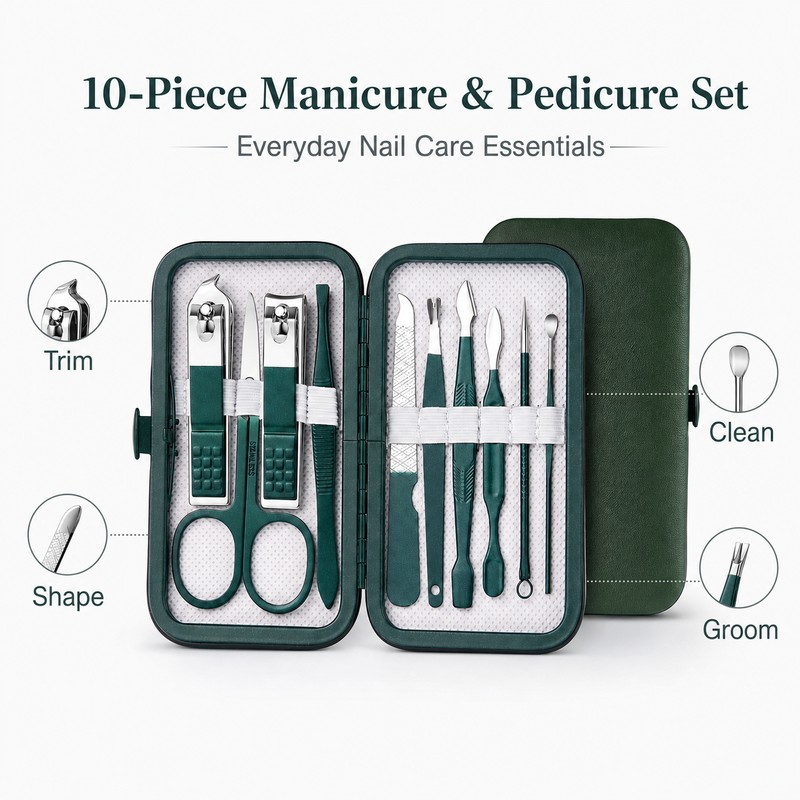 10-Piece Stainless Steel Manicure Set for Nail Care – Portable