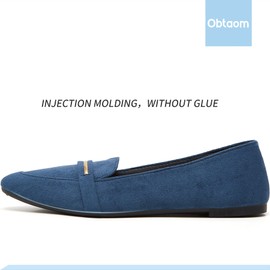 Obtaom Mocasines planos con puntera puntiaguda para mujer, cómodos zapatos de trabajo de gamuza sintética, bonitos mocasines de ballet, marino, 9 US