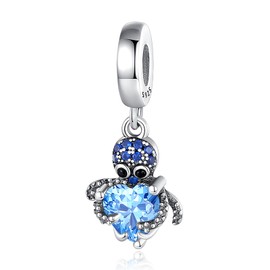 Famuan Ocean Sea Charm 925 Sterling Silver Shell Turtles Sunglass Bikini Seaweed Starfish Crabs Pendant for Women Bracelets Mother's Day Birthday Christmas Gifts for Friends, Silver, Zircon