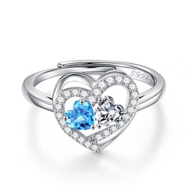 Iefil March April Birthstone Rings, Aquamarine Topaz Birthstone Jewelry, Anniversary Birthday Women Gifts, Wife Anniversary Rings for Wife, Topaz Aquamarine Birthstone Jewelry, Diamond Rings