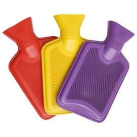 Pack of 3 Mini Hot Water Bottles - Natural Rubber 1 Litre Capacity - 3 Colours in Pack (Red, Yellow and Purple)