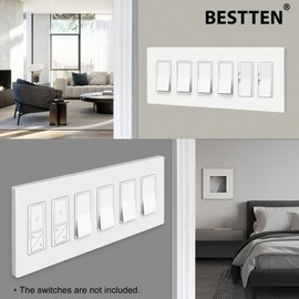 BESTTEN 6 Gang Screwless Wall Plate, USWP4 Off White Series, Decorator Outlet Cover, Decor Light Switch Plate, for Dimmer, GFCI, USB Receptacle, H4.69” x L11.75”, 2 Pack