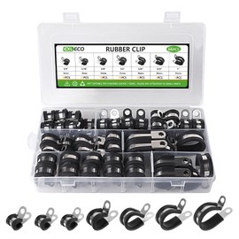 EXLECO Pack of 66 Cable Clamps for Screwing Cable Clamps Stainless Steel Kit Rubber P Clips Pipe Clamps with Rubber Insert Clamps with Rubber Cable Clamp for Pipe 6 mm 8 mm 10 mm 13 mm 16 mm 19 mm 25