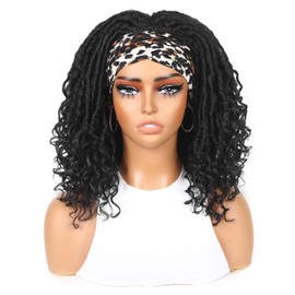 Lady Hanne Short Dreadlock Headband Wigs for Black Women Goddess Faux Locs Hair Wig with Curly Ends 14 Inches Braided Curly Synthetic Twist Hair Wigs