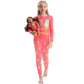 Babyroom Girls Matching Doll&Toddler 4 Piece Cotton Pajamas Toddler Ice Cream Sleepwear Size 7 Pink