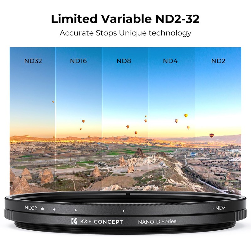 K&F Concept 82mm Variable ND2-32 Filter, 1-5 f-stops ND Lens