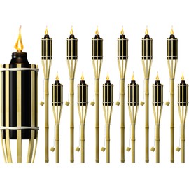 Matney Bamboo Torches for Outside - 4 Feet Tall - (12 Pack) Decorative Garden & Backyard Lights - Torches Outdoor - Oil Lamp for Citronella - Flame Lasts Over 8 Hours