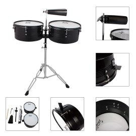 Unbranded US Percussion 13" & 14" Timbales Drum Set w/ Stand &Cowbell Drum Sticks Black