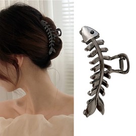 Black Hair Claw Clips Fish Bone Shape Metal Hair Claws Crab Geometric Hair Clamp Grab Hair Grip Fashion French Hair Accessories Female Lady Barrette Hairpins Hair Accessories for Women 1Pcs
