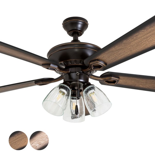 Prominence Home Glenmont, 52 Inch Farmhouse LED Ceiling Fan with Light, Pull Chain, Three Mounting Options, Dual Finish Blades, Reversible Motor - 40278-01 (Oil-Rubbed Bronze)