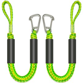 2.5 FeeT Boat Bungee Dock Lines 2PCS 316 Stainless Clip Boat Accessories Marine Grade Quickly Mooring (Green&Yellow, 2 1/2 Feet)
