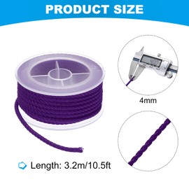 sourcing map Nylon Thread Twine Beading Cord, 10.5ft 4mm Nylon Braided Bracelets String Cord Rope for Jewelry Making DIY Crafts Necklaces, Dark Purple