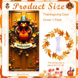 PHOGARY Thanksgiving Door Cover for Thanksgiving Decorations, Large Fabric Turkey Door Cover Fall Banner Maple Leaf Backdrop for Front Porch Fall Autumn Decorations Indoor Outdoor, 5.9 x 2.9 Ft