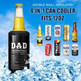 SANDJEST 4-in-1 Dad Tumbler Gifts for Dad from Daughter Son - 12oz Dad Nutrition Facts Can Cooler Tumblers Cup - Stainless Steel Insulated Cans Coozie Christmas, Birthday, Father's Day Gift for Daddy