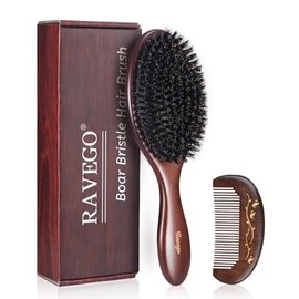 Cepillo de cabello, cepillo de cerdas de jabalí para mujeres, hombres y niños, cepillo de cerdas naturales para todo tipo de cabello fino y delgado, r