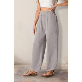 FREEOAK Baggy Boho Pants for Women Casual Work for Ladies Baggy Girl Fall Winter Harem Lounge Wide Leg Relaxed Fit Office Outfits Light Grey