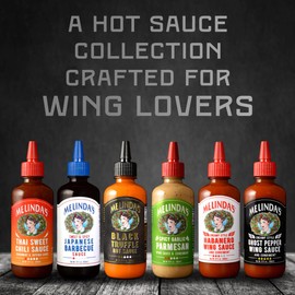 Melinda’s Craft Wing Collection - Craft Wing Sauce & Condiment Gift Set for Buffalo Wings - Black Truffle Hot Sauce, Thai Sweet Chili, Japanese BBQ, Ghost Pepper Wing Sauce & More - 12 oz, 6 Pack