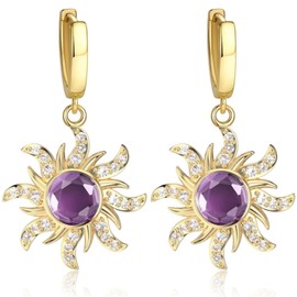 Spinning Sun Earring Princess Inspired Purple Earrings with Cubic Zirconia Sundrop Hoop Earrings Dangle Jewelry for Women Birthday Christmas Cosplay Gift