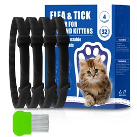 4 Pack Flea and Tick Collar for Cats, Natural Plant Oil Formula Cat Flea Collar Provides 32-Month Protection for Flea & Tick Prevention, Waterproof & Adjustable Cat Flea Treatment for Most Cats