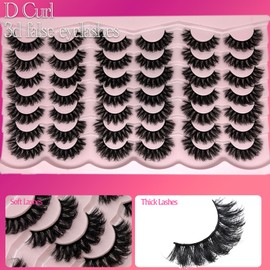 etokdos D Curl Lashes Mink Fluffy Faux Mink Eyelashes Long Dramatic Lashes Pack 18mm Volume Thick Big Fake Eyelashes Bulk