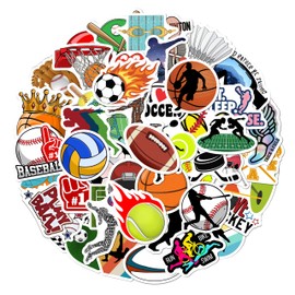 BEATRI Sports Stickers 50Pcs Sports Vinyl Waterproof Stickers for Water Bottles Laptop Skateboard Helmet, Basketball, Baseball, Football, Volleyball, Softball, Soccer Stickers for Kids, Teens, Adults