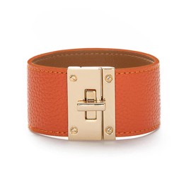 Rantanto Braid Leather Wrap Bracelet Trendy Stackable Crystal Cuff Boho Gold Heart Bracelet Jewelry Gift For Women, Wide Orange