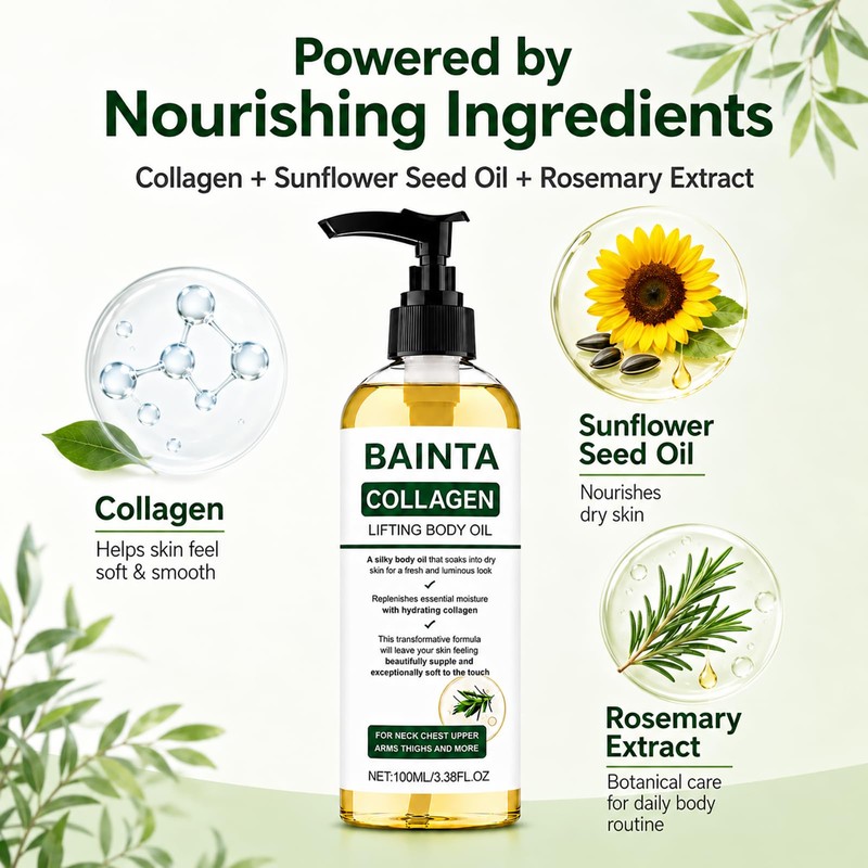 Collagen Body Oil, Firming Body Moisturizer for Dry Crepey Skin,