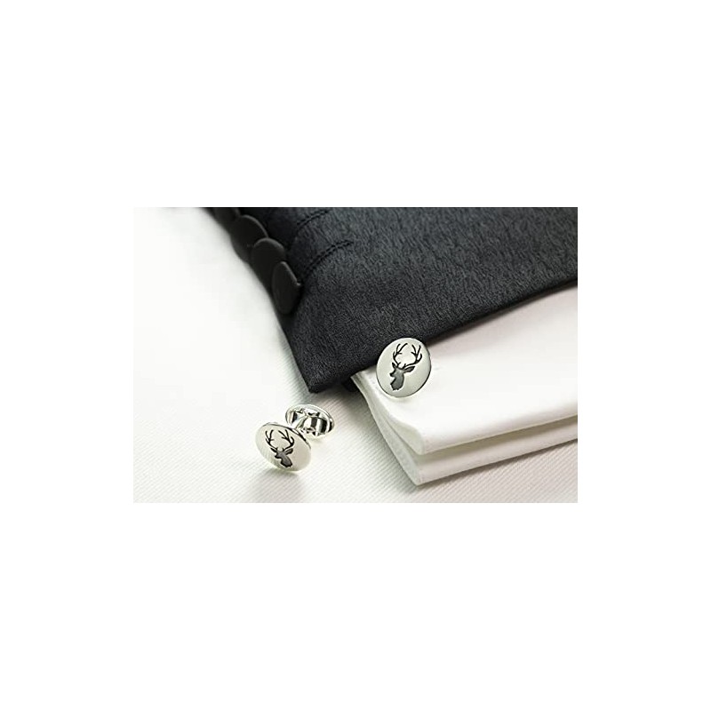 Vinani Design Cufflinks Deer Symbol Round Blackened Shiny 925 Sterling