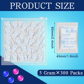 Qualirey 300 Pcs 5 Gram Silica Gel Packets Silica Gel Packs with Blue Indicating Beads Desiccant Packs for Storage Moisture Absorber Packs Reusable Moisture Absorbers for Electronics, Clothes Shoes
