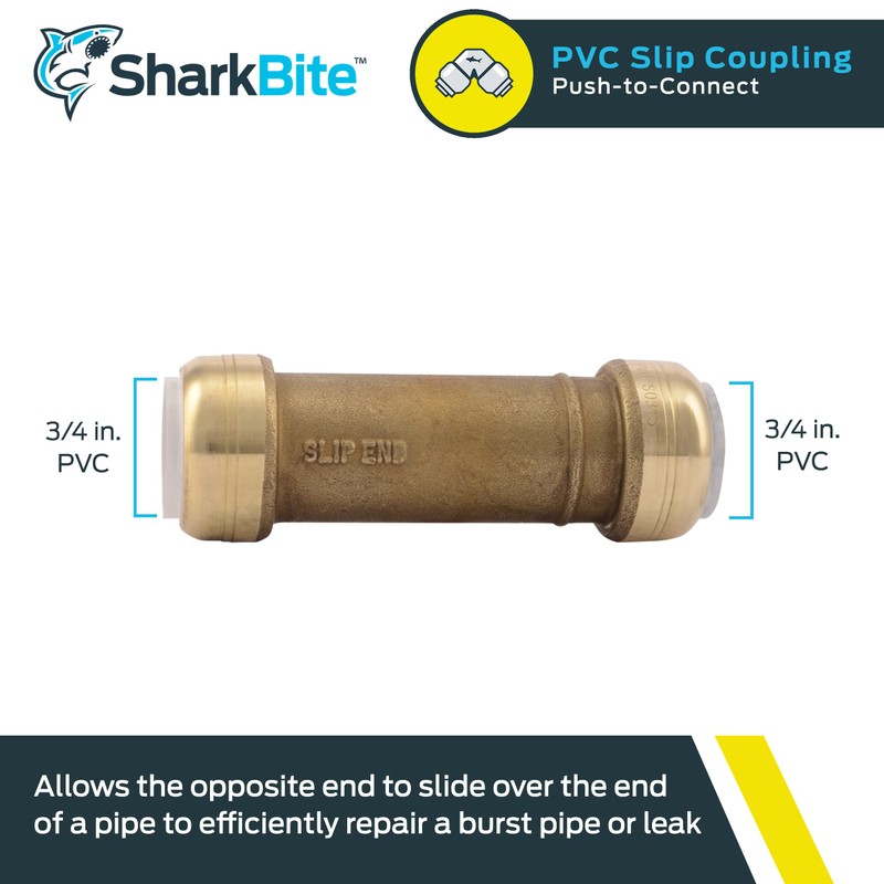 SharkBite 3/4 Inch PVC Slip Coupling, Push to Connect Brass
