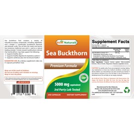 Best Naturals Sea Buckthorn Oil Powder Capsules 5000 mg Equiavelnt 240 Capsules - Non-GMO, Gluten Free - Contains Naturally Occuring Omega-7 Palmetoleic Acid