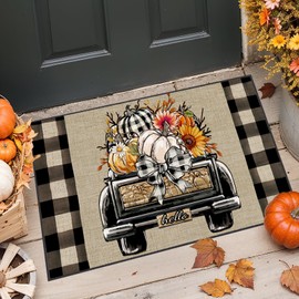 SEGXCFL Fall Door Mat Outdoor Entry, Pumpkin Truck Welcome Mat for Front Door, Non-Slip Rubber Backing Doormat, Autumn Entryway Rug Porch Decor, Fall Decorations for Home