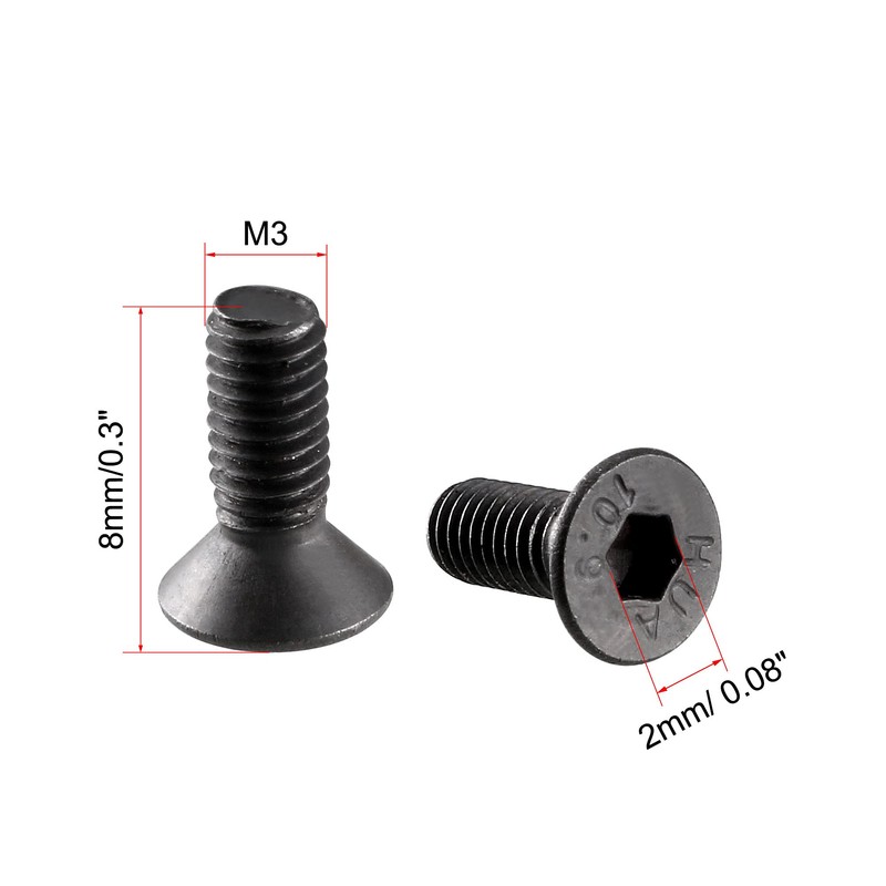uxcell M3x8mm 10.9 Carbon Steel Countersunk Head Hex Socket Screw