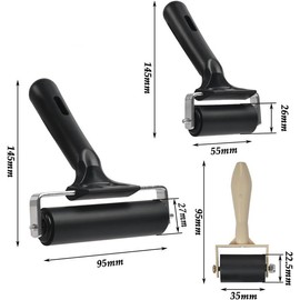 MIVES Rubber Brayer Roller Set, 3 Pack Hard Rubber Rollers for Ink Paint, Printmaking, Art & Craft, Adults
