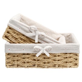 APOMOONS Set of 2 Paper Rope Bread Baskets, 2 Sizes Bread Basket with Lining, Storage Basket Basket, Braided Wicker Basket for Bread, Pastry, Desserts, Breakfast, Khaki