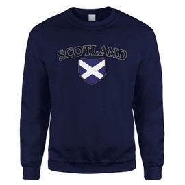 Scottish Scotland Flag Crest Shield Crewneck Sweatshirt (Navy Blue, 2X-Large)