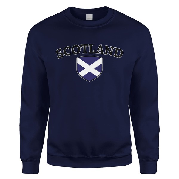 Scottish Scotland Flag Crest Shield Crewneck Sweatshirt (Navy Blue, 2X-Large)