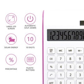 Hot Pink Calculator,UPIHO Hot Pink Office Supplies and Accessories, 10 Digits Solar Battery Basic Office Calculator, Desktop Calculator with Large LCD Display, Gifts for Coworkers