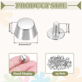 PATIKIL 12mm スクリューバックリベットスタッド 25セットのパースハンドバッグフィートラウンド平ネイルヘッド平ヘッドスタッドリベットスパいクレザークラフト用DIYレザーラゲッジカラーベルトシューズ シルバートーン