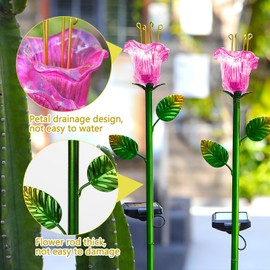 VChymm - Paquete de 2 luces solares para jardín al aire última intervensión, luces solares impermeables de jardín, luces de flores de lirio de vidrio rosa, luces decorativas solares de encendido/apagado automático para jardín, patio, patio trasero
