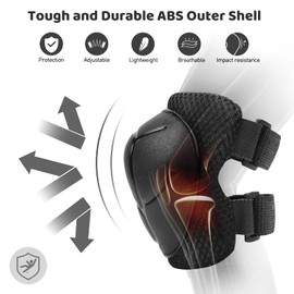 KUYOU Kids Knee Pads Elbow Pads Guards Protective Gear Set Safety Gear for Roller Skates Cycling BMX Bike Skateboard Inline Skatings Scooter Riding Sports （Black）