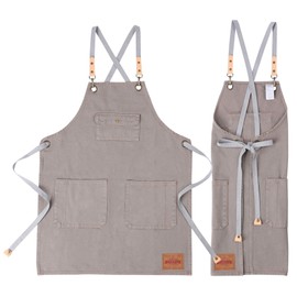 Barbecue Apron for Men, Waterproof Cooking Apron with Pockets for Women, Adjustable and Machine Washable (Grey 35)