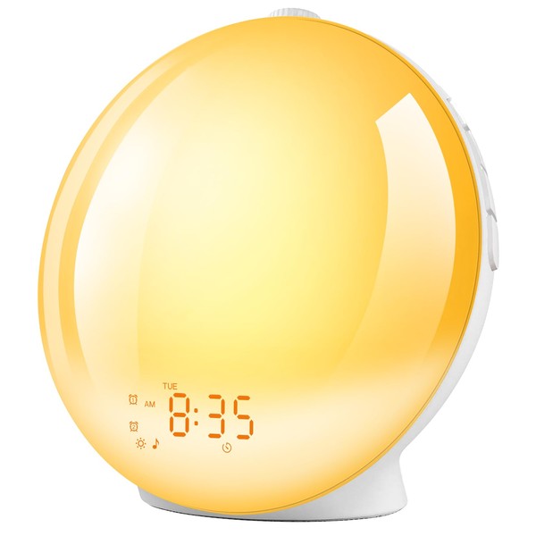 Sunrise Alarm Clock, Alarm Clocks for Bedrooms with Dual Alarms, Snooze Mode, Sunrise/Sunset Simulation, Wake up Light for 8 Light Colors, FM Radio & 7 Soothing Sounds, Perfect for Kids and Adults